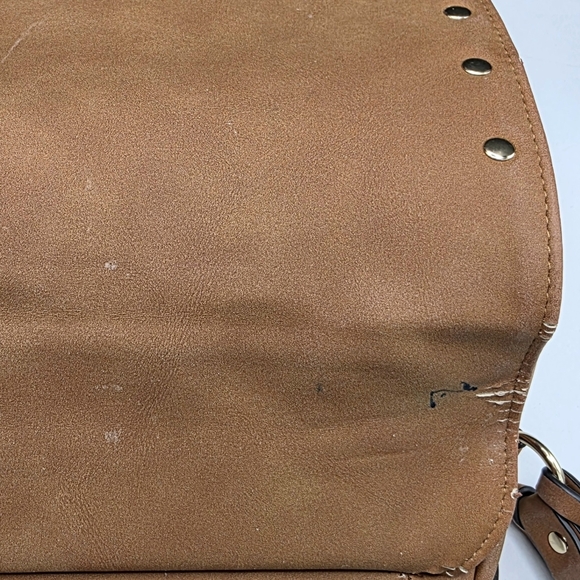 Justfab Faux Soft Suede/Leather Messenger Satchel Bag Brown/Fawn 12x9.5 Preown - Picture 6 of 11